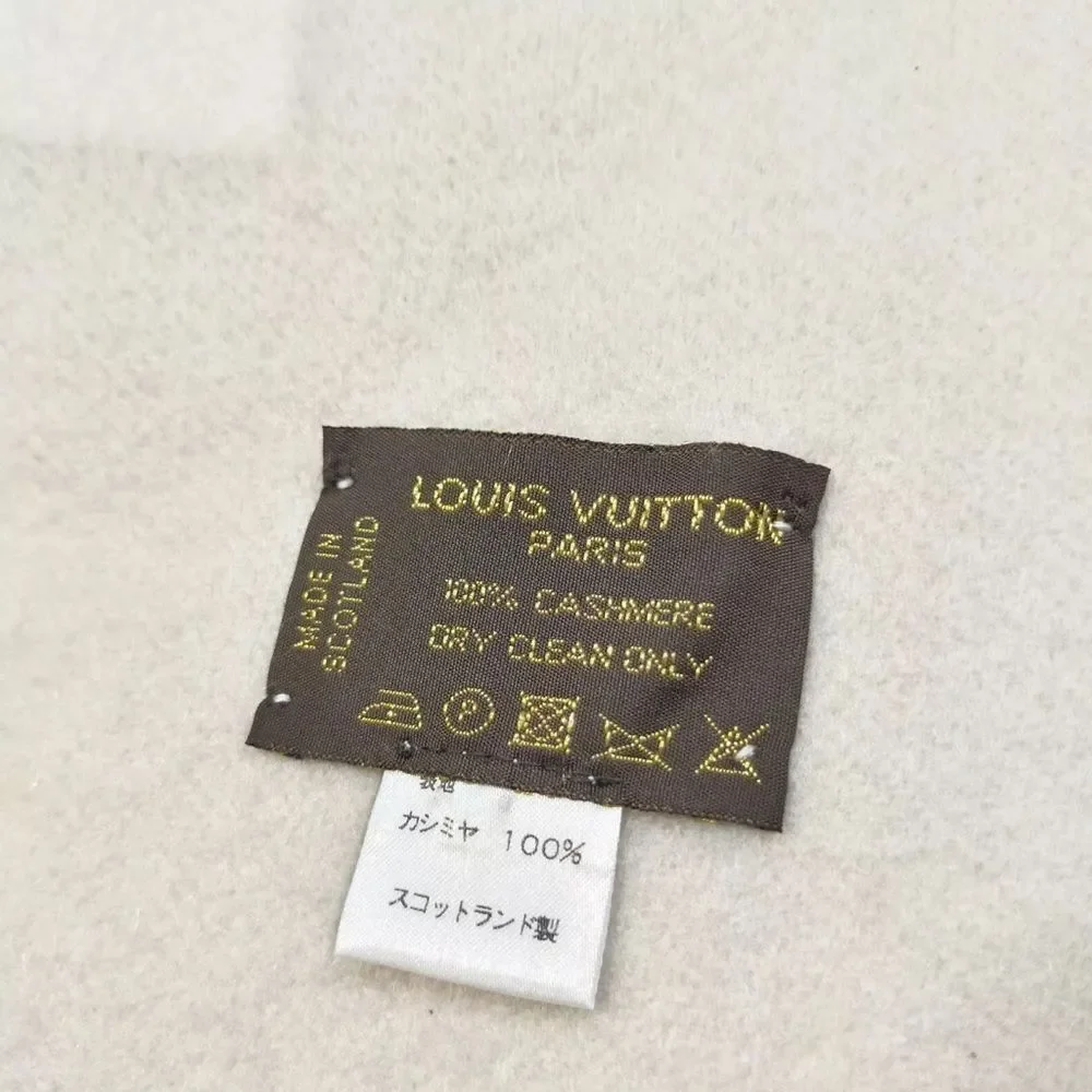 Auth Louis Vuitton Neutrals White / Ivory Gray / Beige Cashmere Baroda Scarf
